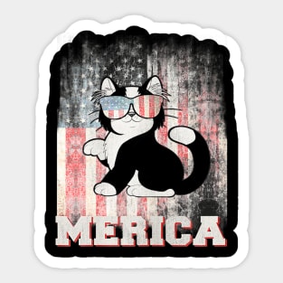 Cat Merica American Flag Patriot 4th Of July Sticker